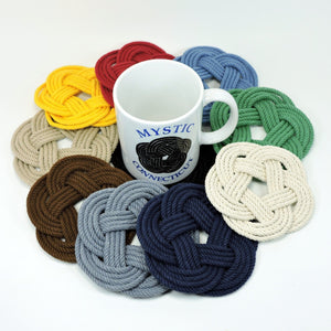 Sailor Knot Coasters, Tied and tagged 4 pack Wholesale - Mystic Knotwork nautical knot
